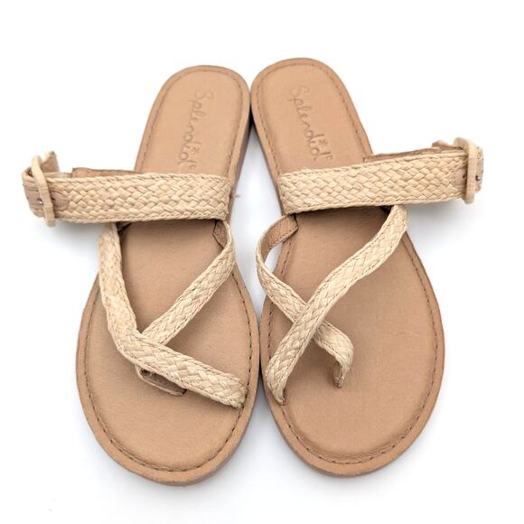 Splendid Sutton Faux Raffia Strap Thong Sandals Women's Tan Size US7M EU38 - Picture 3 of 12